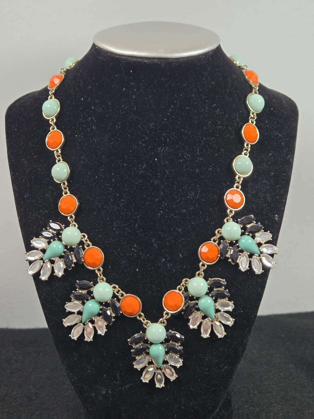 Statement Mint & Orange Floral Bib Necklace